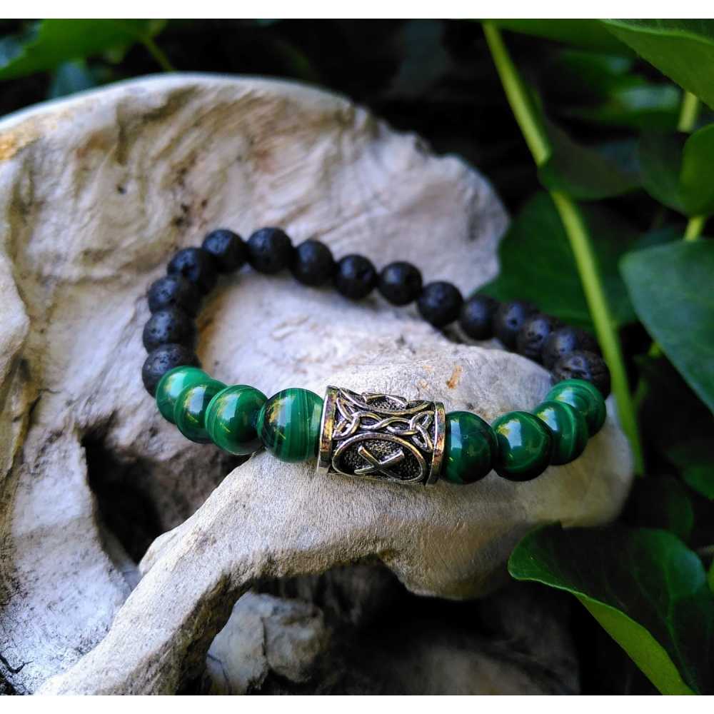 Gebo - Malachite - Union et Harmonie, bracelet artisanal pierre de lave pour homme