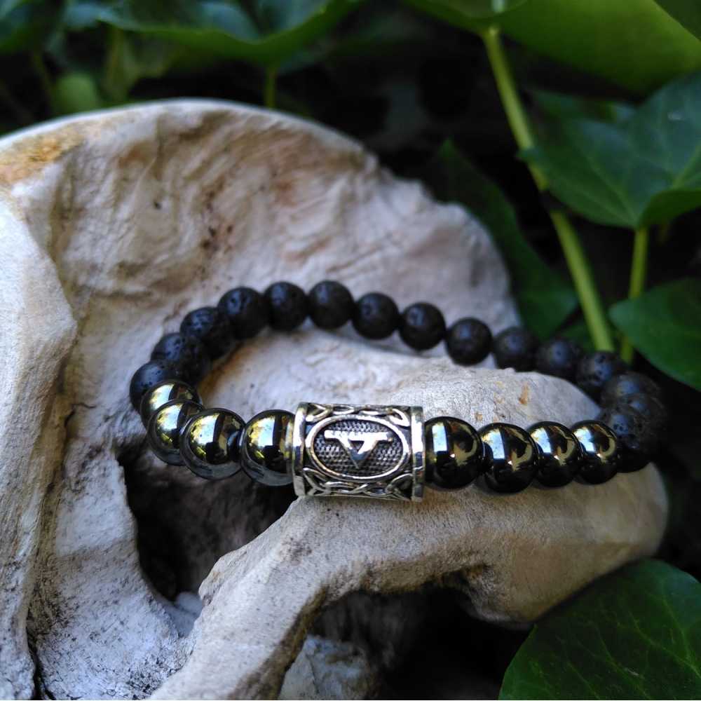 Thurisaz - Hämatit - Hilfe und Schutz, handgefertigtes Armband aus Lavastein für Männer