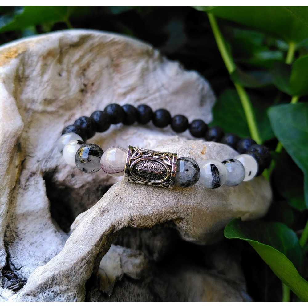 Isa - Quartz Tourmaline - Concentration et Introspection, bracelet artisanal pierre de lave pour homme