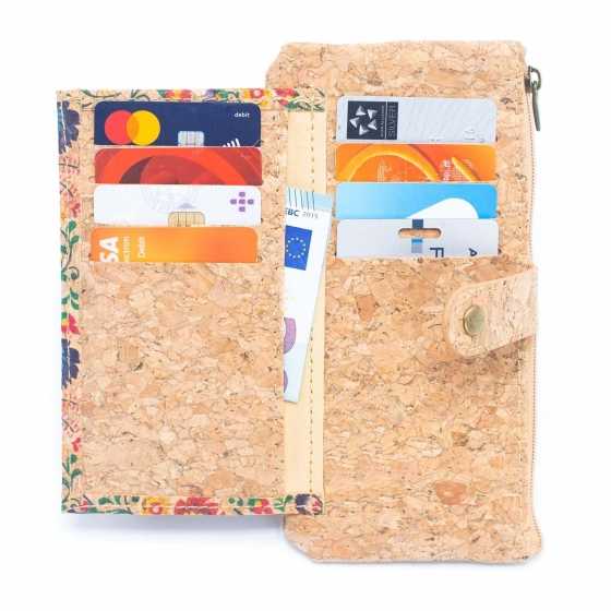 Portefeuille mince en liège avec plumes