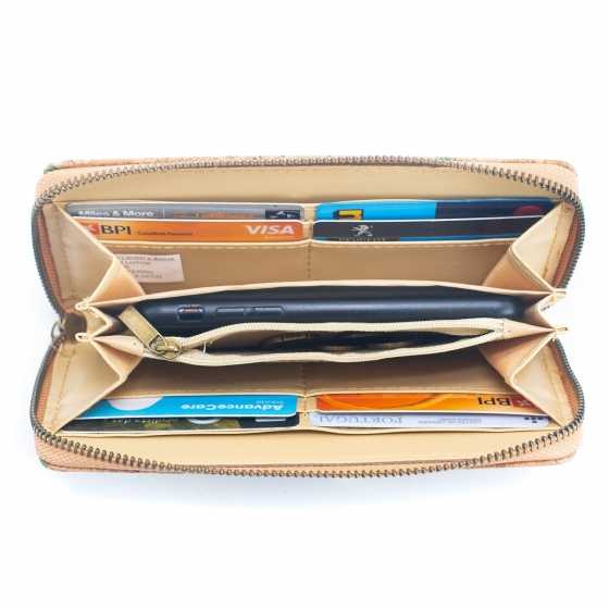 Brieftasche aus Kork mit Federn