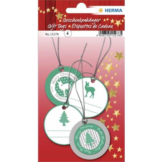 Lot de 4 étiquettes cadeaux rondes vertes