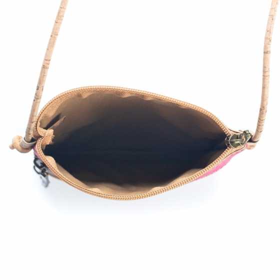 Sac à bandoulière zippé en liège pour femmes à motifs plumes