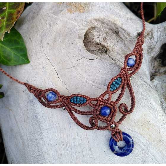 Collier Sodalite mini donut en micro-macramé