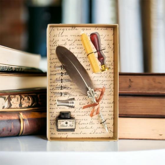 Kalligraphie-Set mit Feder und Wachsstempel