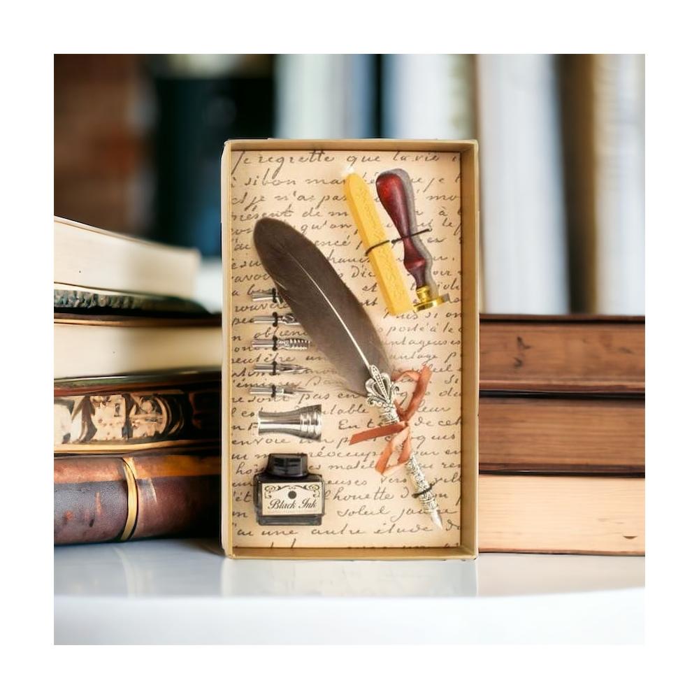 Kalligraphie-Set mit Feder und Wachsstempel