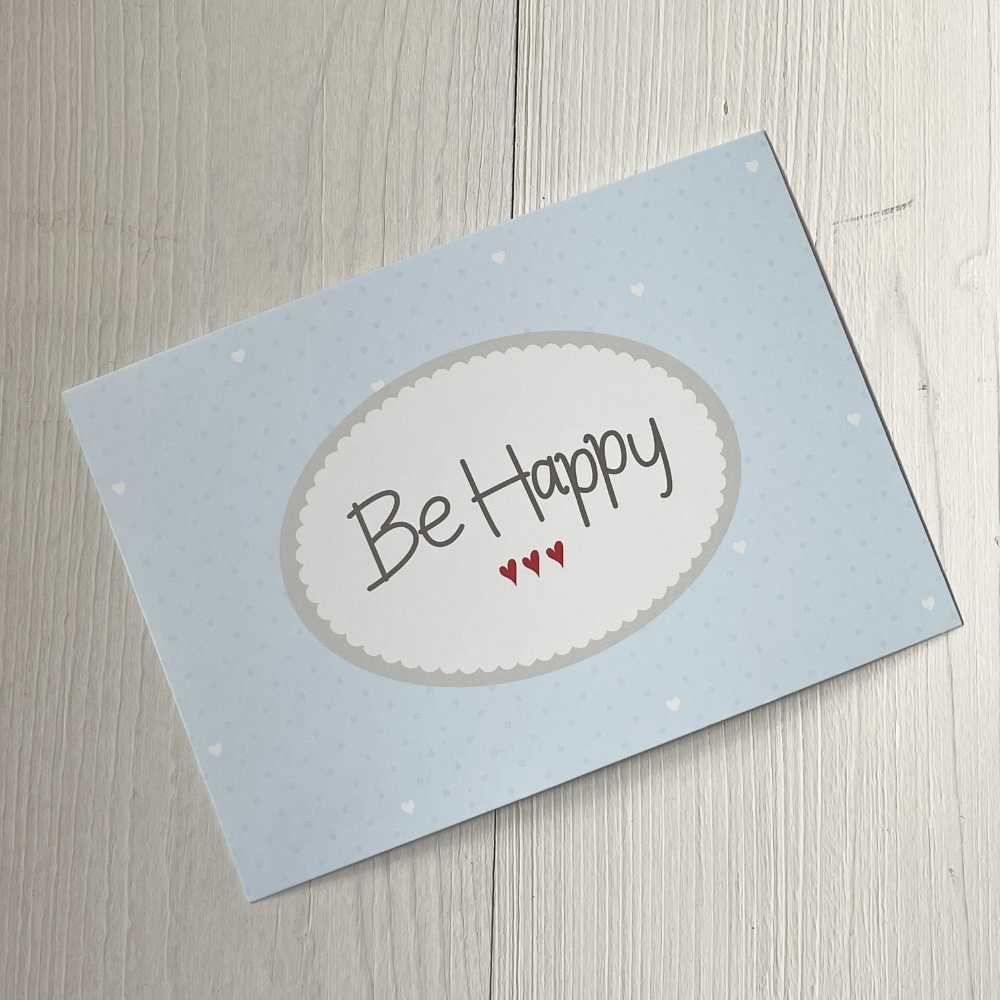 Postkarte "Be Happy" Blau