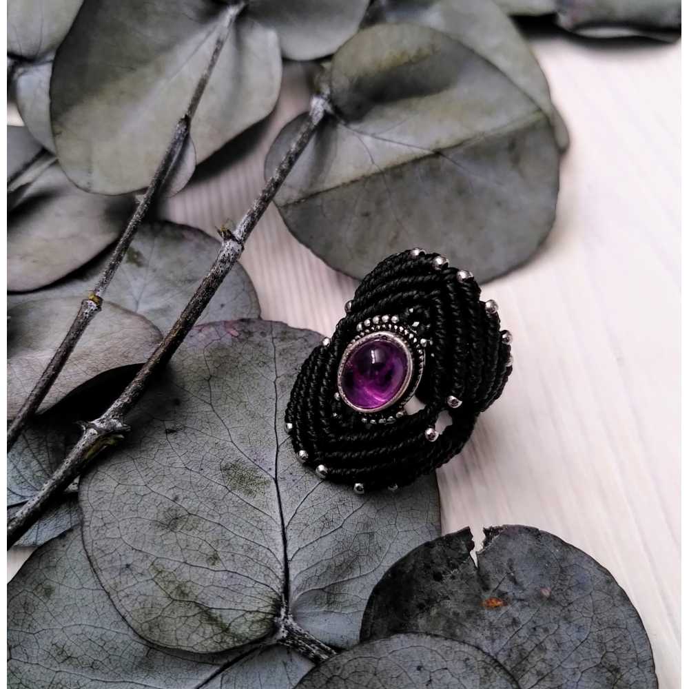 Amethyst Ring - Gelassenheit - Mikromakramee