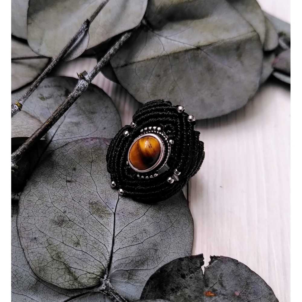 Tigerauge Ring - Schutz - Mikromakramee