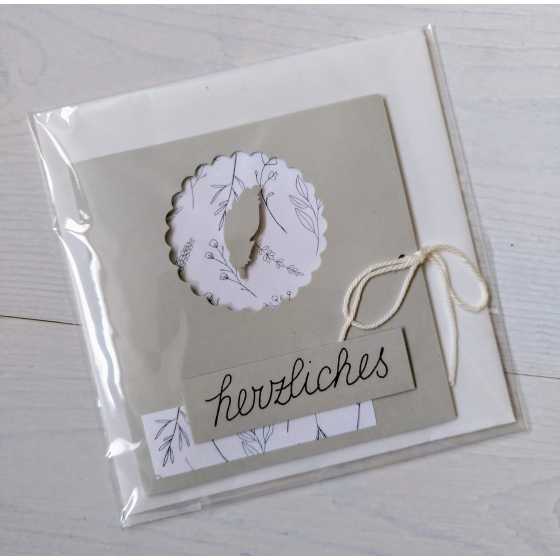 Carte artisanale "Herzliches Beileid" 3 volets avec enveloppe.