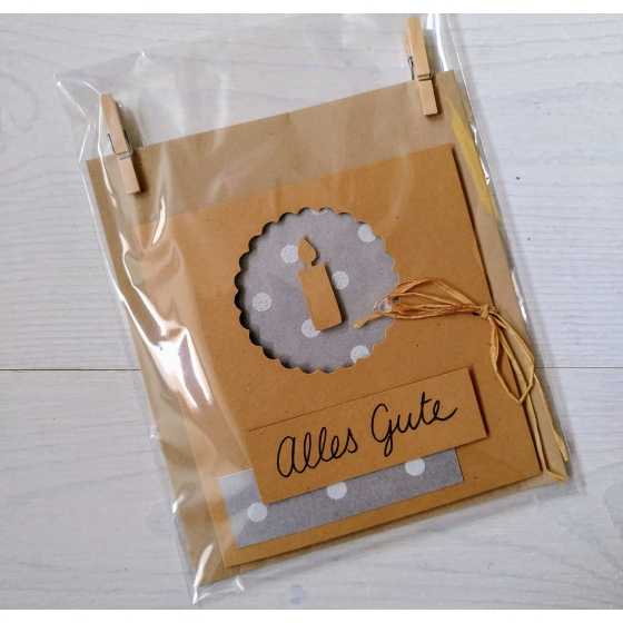 Carte artisanale "Alles gute zum Geburtstag" 3 volets avec enveloppe
