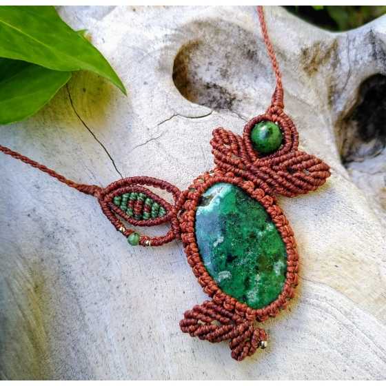 Chrysocolle - Collier micro-macramé feuilles - Paix et tranquilité