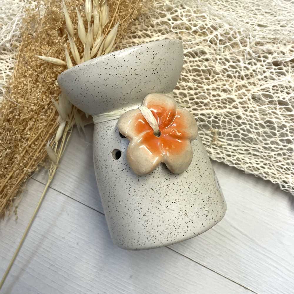 Brûleur à huile céramique moucheté - Crème avec fleurs - Orange