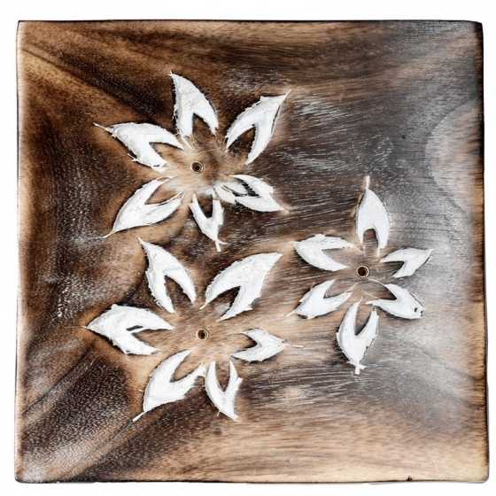 Geschnitzter Räucherbrenner aus Mangoholz - Blumen