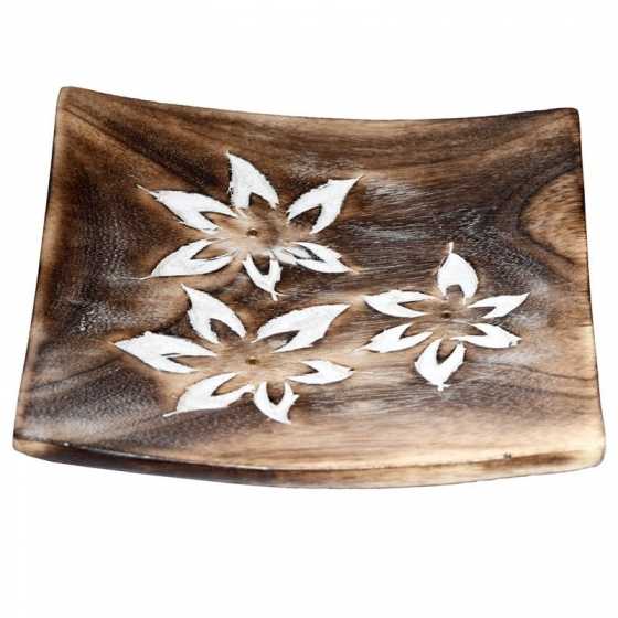 Geschnitzter Räucherbrenner aus Mangoholz - Blumen