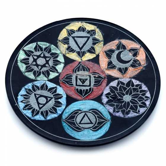 Räucherpfanne 7 Chakras rund aus Speckstein