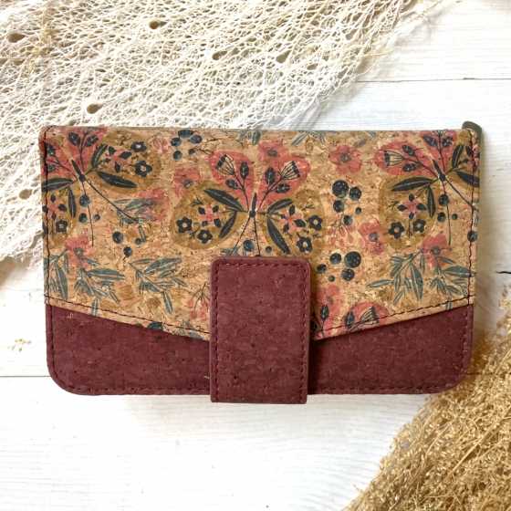 Bedruckte Brieftasche mit Miniklappe aus Kork Schmetterlinge