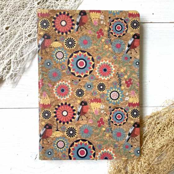 Notizbuch aus Kork mit Vogelprint