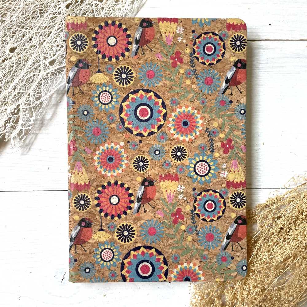 Carnet de notes en liège imprimé oiseaux