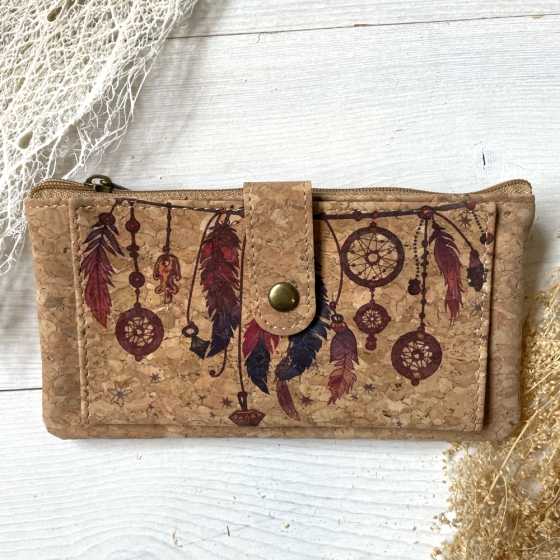 Dünne Brieftasche aus Kork mit Federn