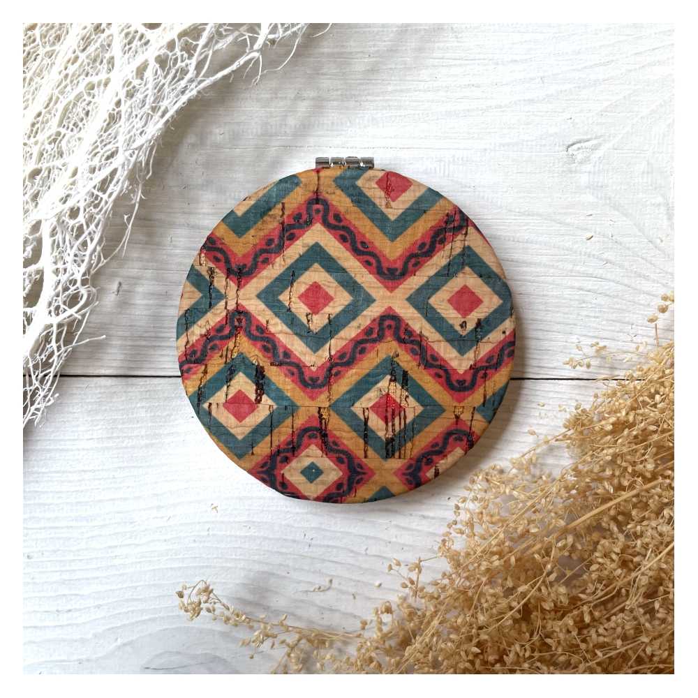 Runder Spiegel aus Kork mit Muster