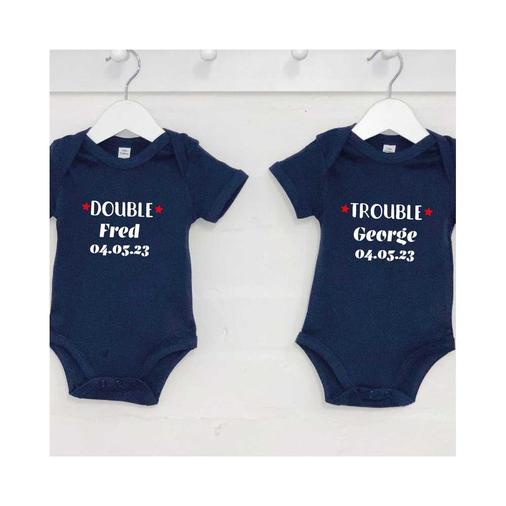 Ensemble body Double Trouble, personnalisable, cadeau de naissance
