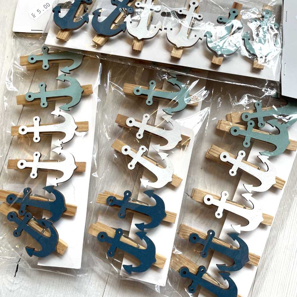 lot de 6 pincettes en bois - ancre