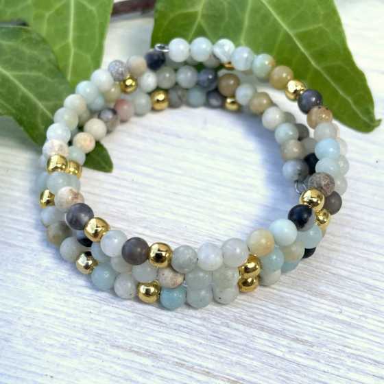 Bracelet triple Amazonite doré - taille S/M