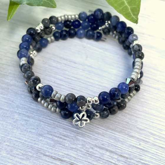 Bracelet triple Sodalite et Larvikite, taille S/M