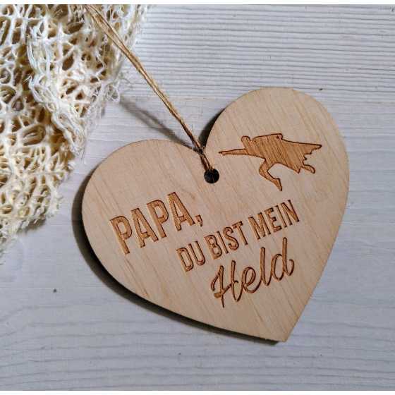 Herz aus Holz "Papa, du bist mein Held"
