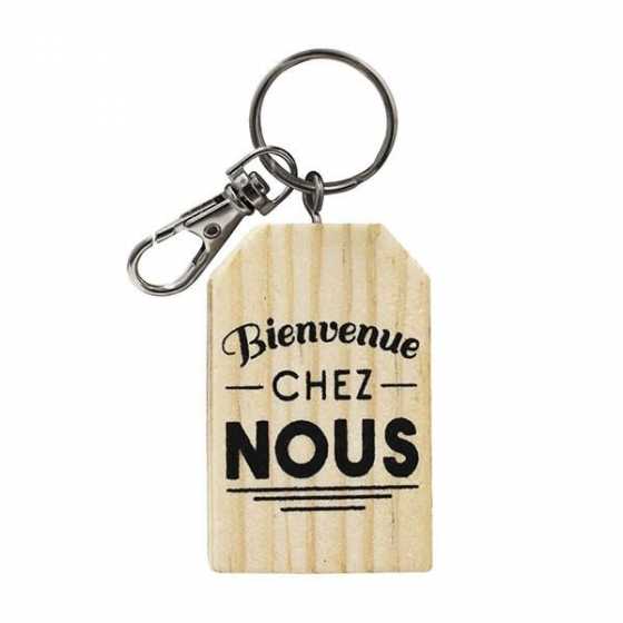 Schlüsselanhänger aus Holz "Bienvenue chez nous"