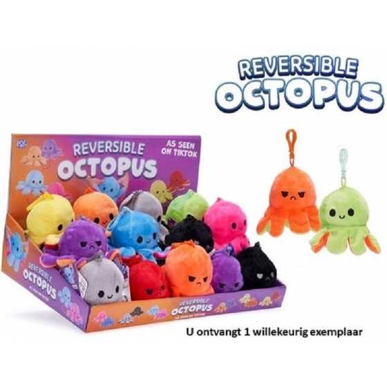 Porte-clés poulpe en peluche - 12 cm de taille - Mood Plush Reversible - Happy and Angry - Reversible Octopus