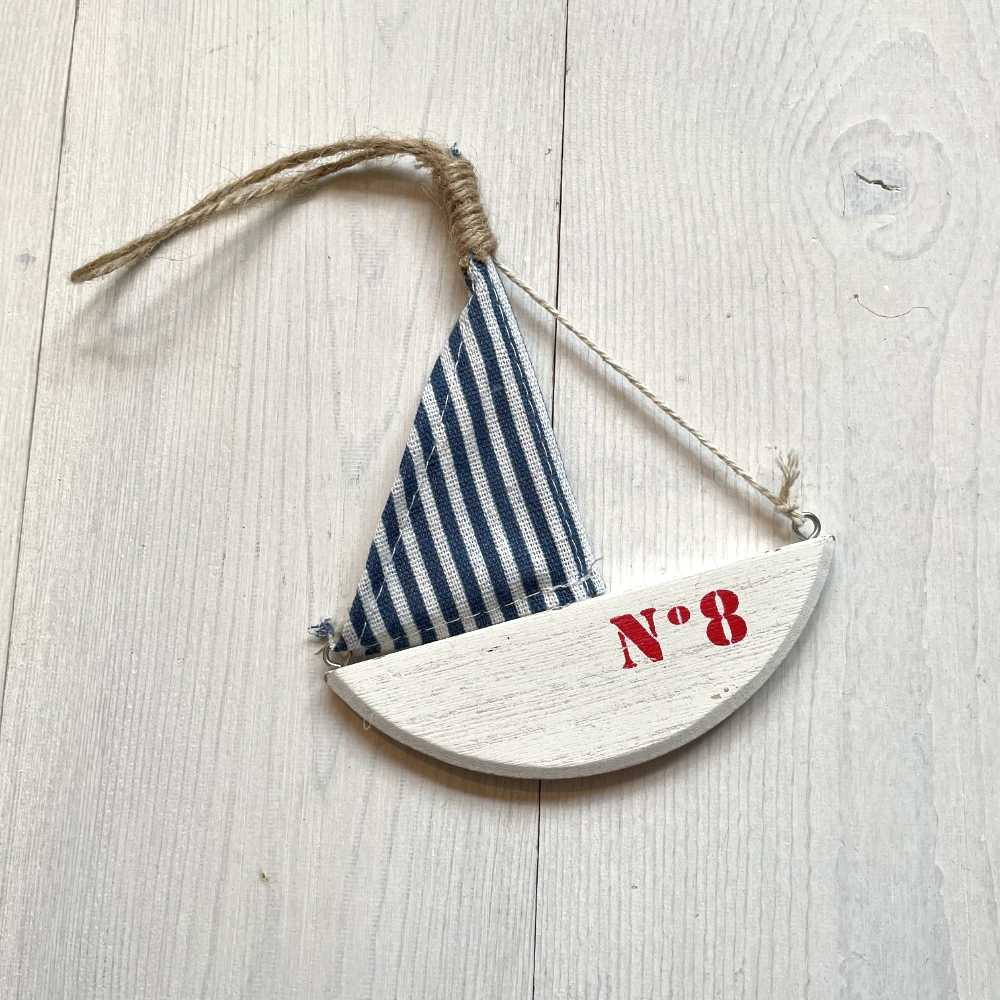 Bateau décoratif en bois à suspendre - bleu