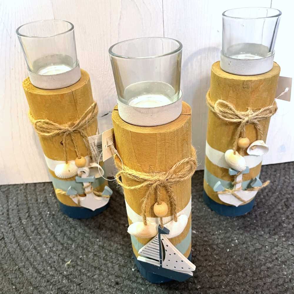 Grosses Windlicht Marine aus Holz