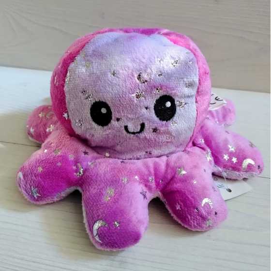 Plüschtier Octopus zum Umdrehen 20 cm mit Sternenmuster.