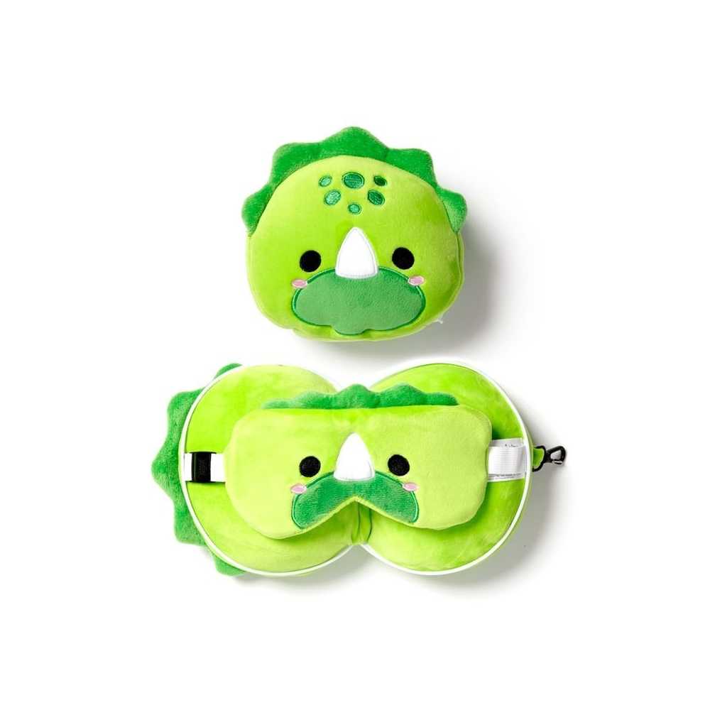 Coussin de Voyage Relaxeazzz Peluché 2-en-1 avec Masque Yeux Adoramals - Dinosaure