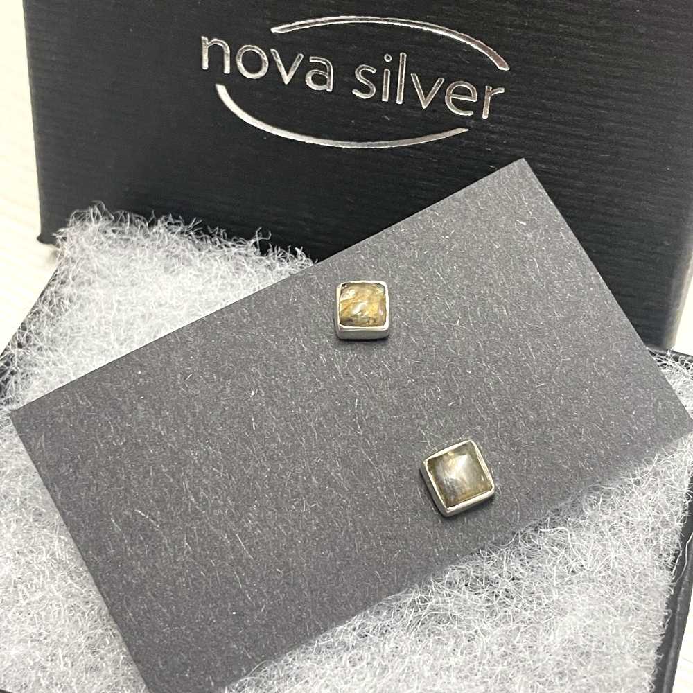 Quadrat Labradorit Ohrstecker 5mm