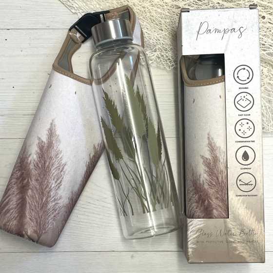 Bouteille d'eau en verre avec manchon de protection Pampas Grass