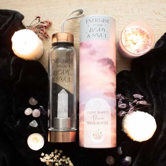 Body and Soul Glas Wasserflasche mit Quarz