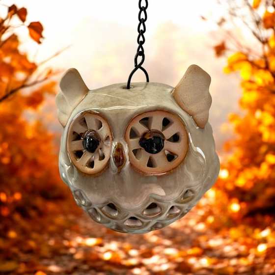 Hibou photophore à suspendre - beige