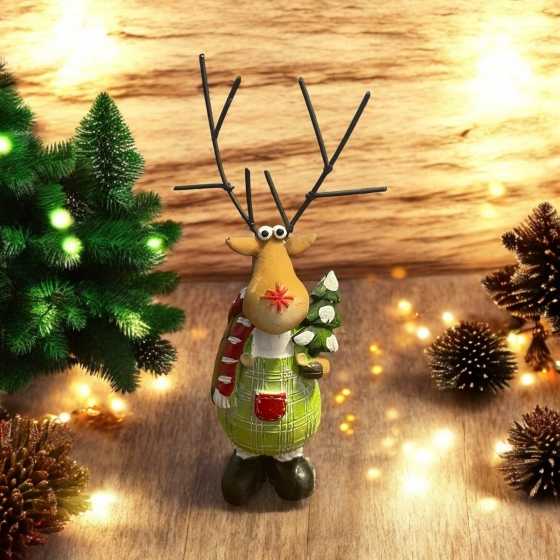 Petit renne en résine et métal - sapin