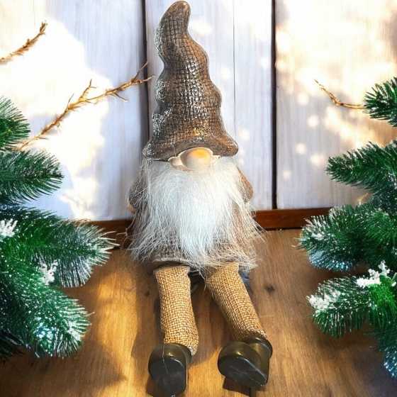 Grosser sitzender Terrakotta-Wichtel mit Bart