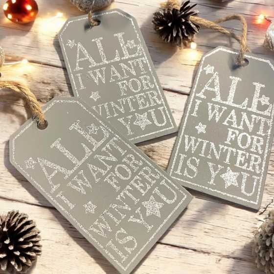 Etiquette en bois - All I Want For Winter - gris