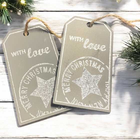 Etikett aus Holz - With Love - Grau