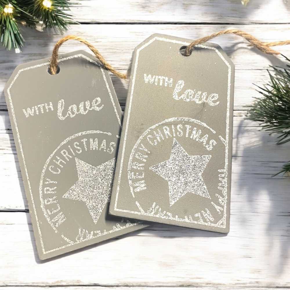 Etikett aus Holz - With Love - Grau