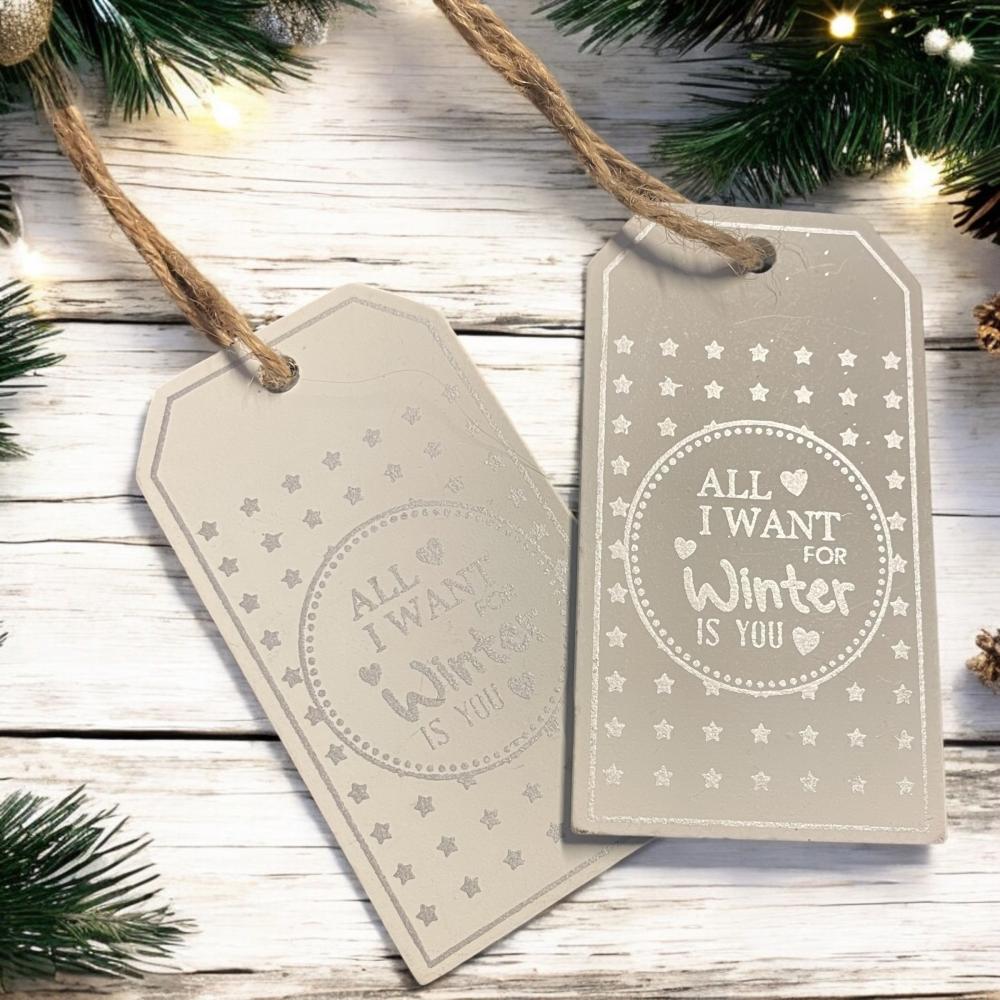 Etikett aus Holz - All I Want For Winter - weiss