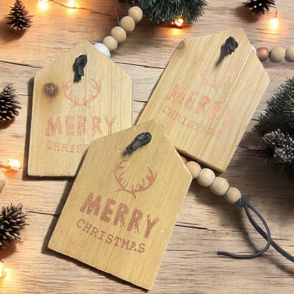 Etiquette en bois - Merry Christmas - cuivre