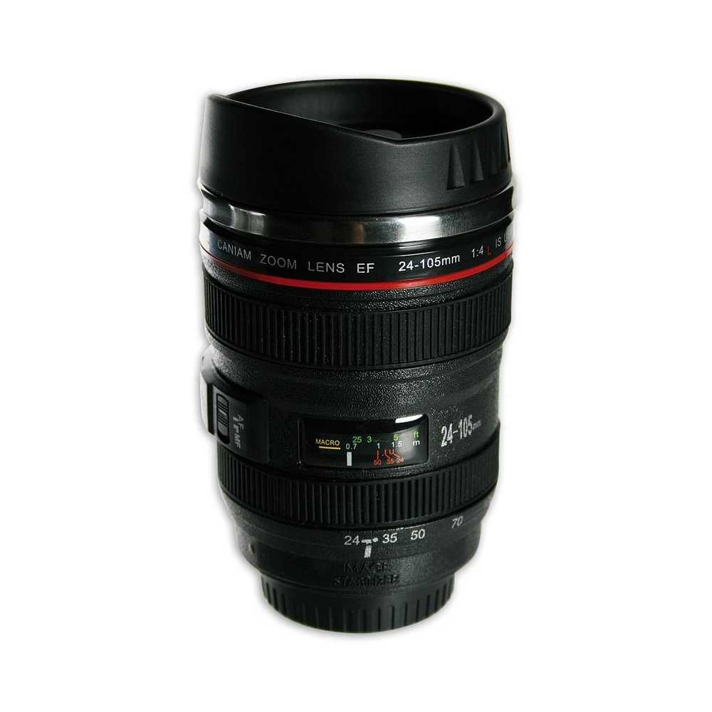 Thermo Trinkbecher Kameraobjektiv mit Schraubdeckel