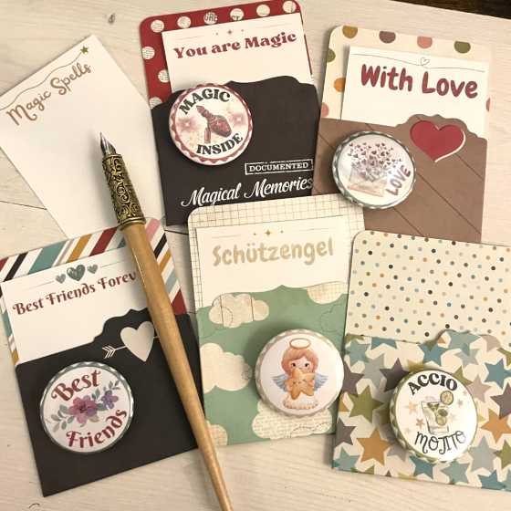 Grusskarte und Anstecker Schützengel