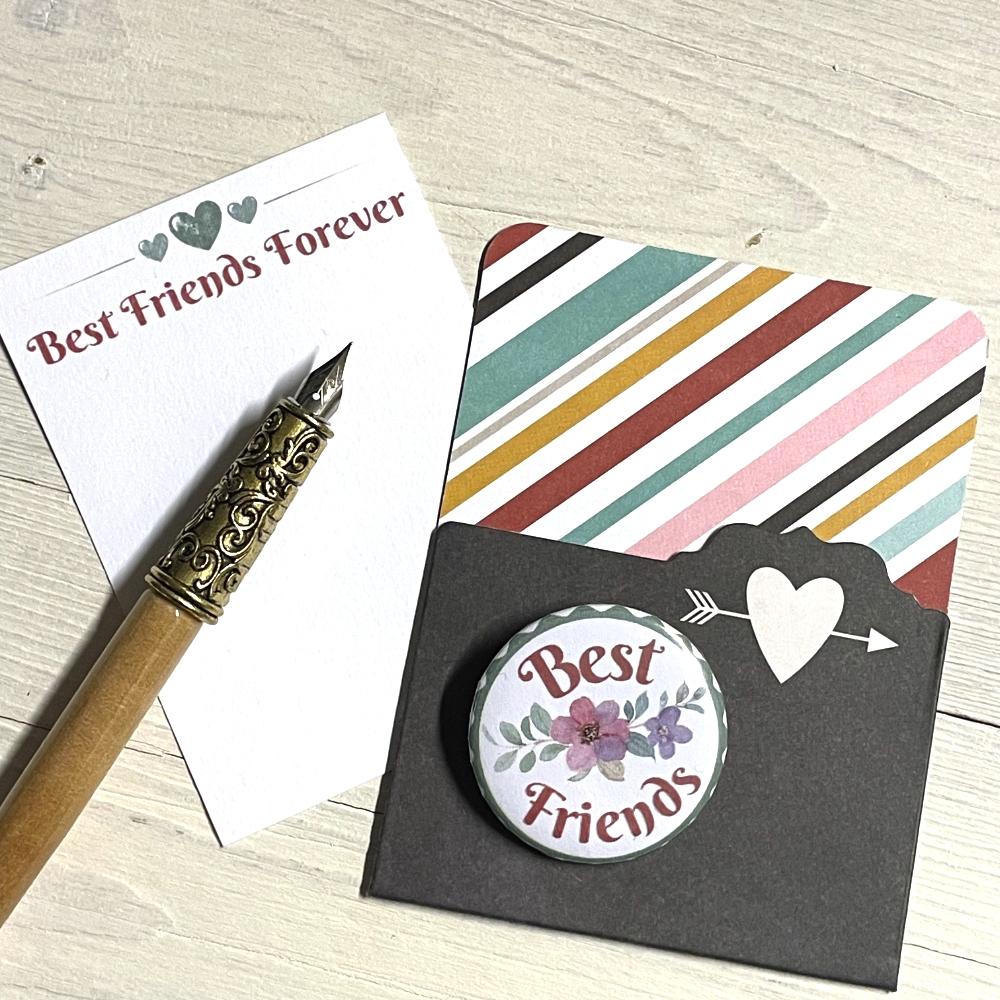 Grusskarte und Anstecker Best Friends